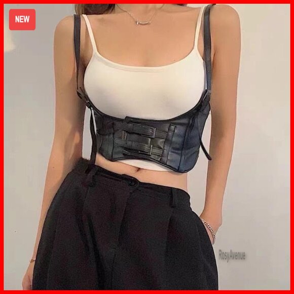 PU Leather Underbust Corset Harness Belt Adjustable Gothic Punk Style main image 4